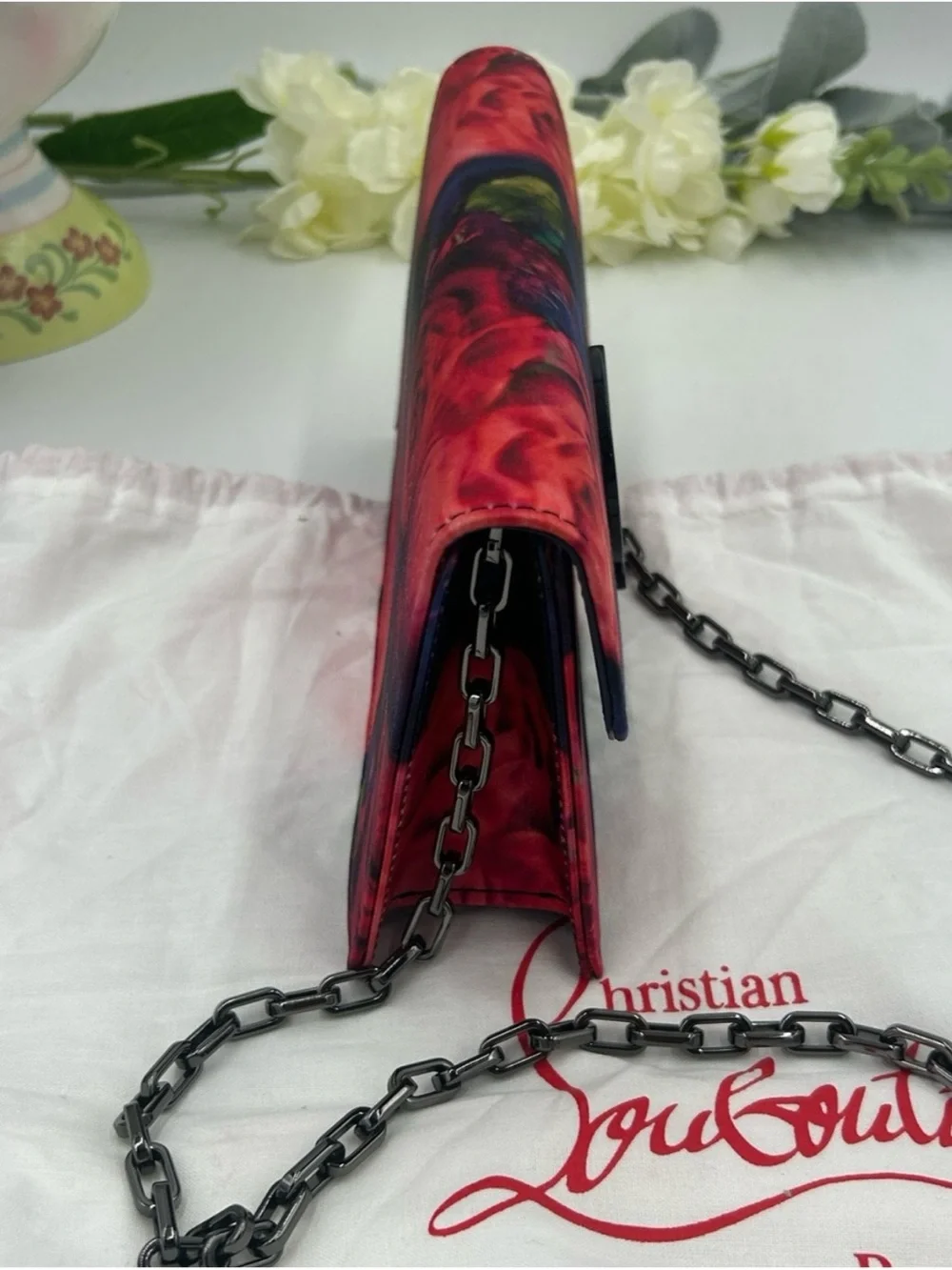 Christian Louboutin LOUBI 54 floral satin clutch/ Crossbody made in Italy